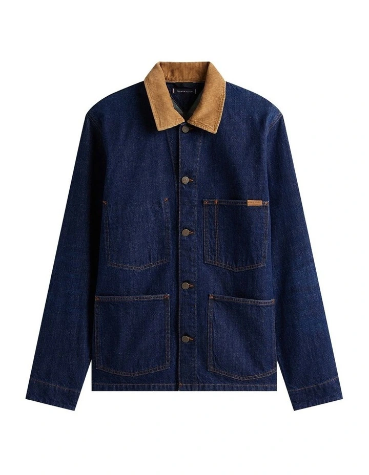 Corduroy Collar Denim Chore Jacket in Blue image 6