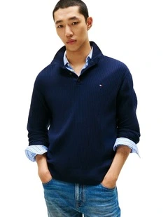 Button Mock Neck Jumper in Navy