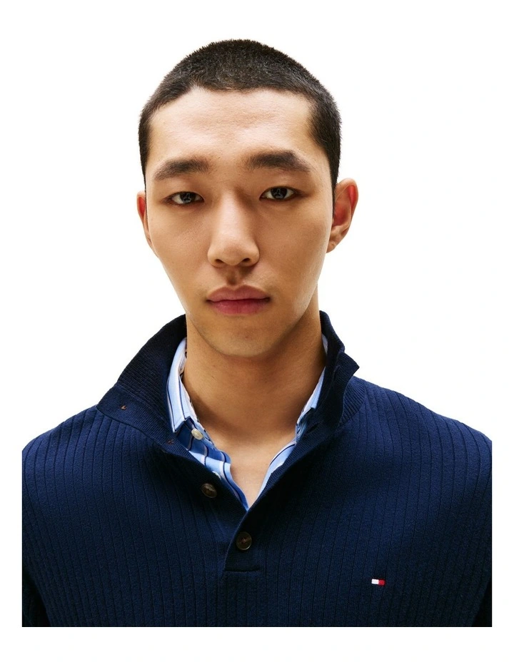 Button Mock Neck Jumper in Navy image 2
