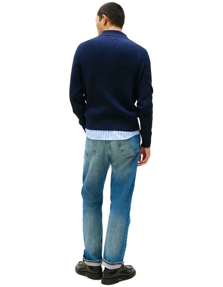 Button Mock Neck Jumper in Navy image 3