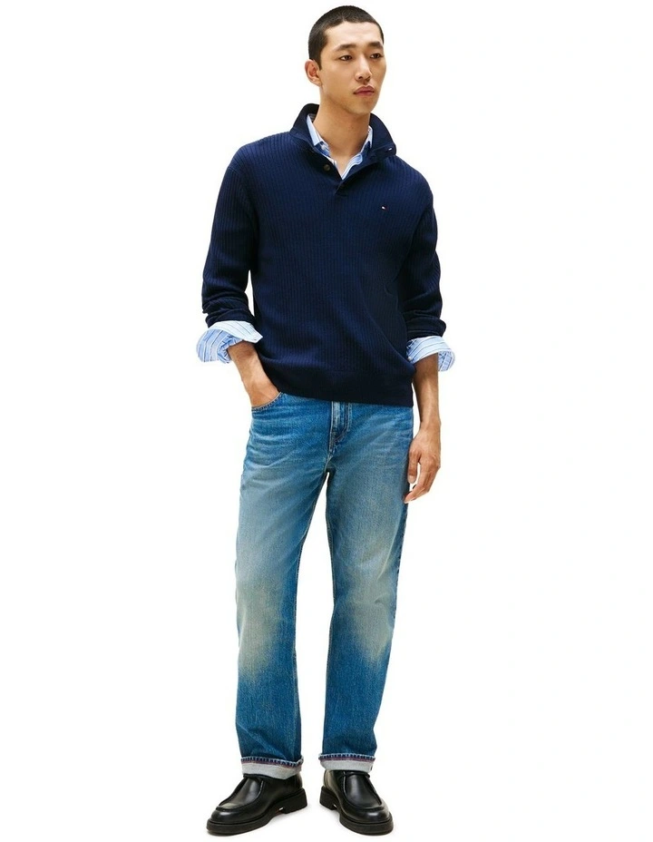 Button Mock Neck Jumper in Navy image 4