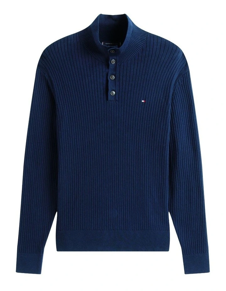 Button Mock Neck Jumper in Navy image 5