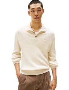 Button Mock Neck Jumper in Beige