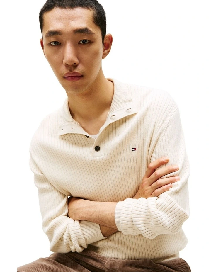 Button Mock Neck Jumper in Beige image 2