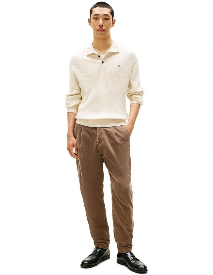 Button Mock Neck Jumper in Beige image 4