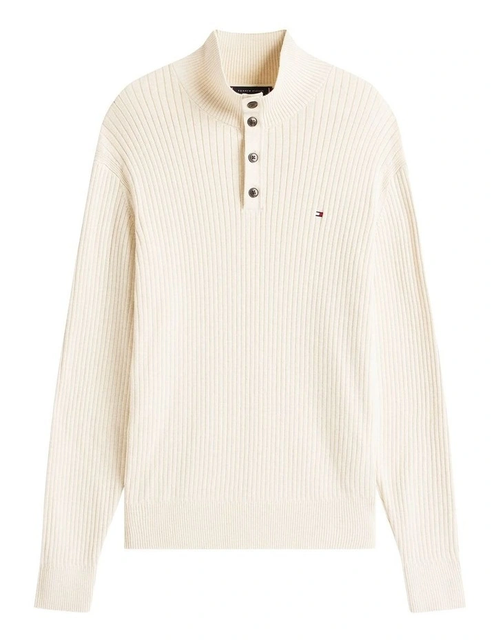 Button Mock Neck Jumper in Beige image 5