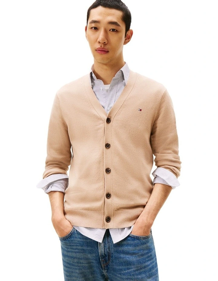 Pima Cotton Cashmere Cardigan in Beige image 1