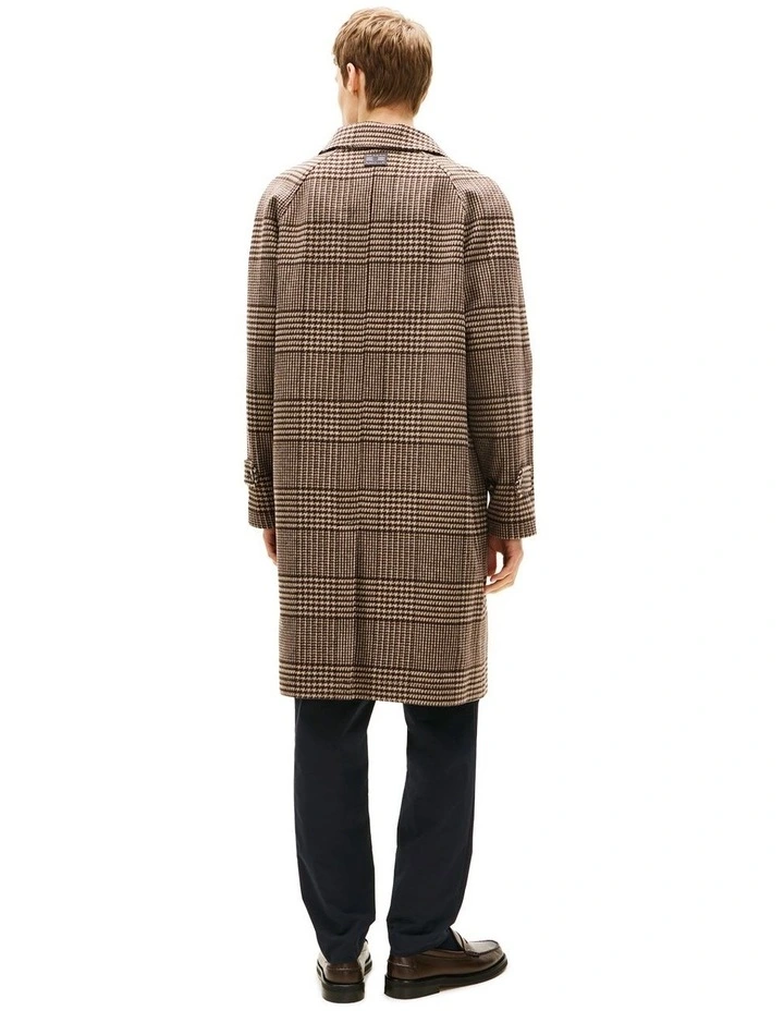 Relaxed Wool Blend Check Coat in Brown image 3