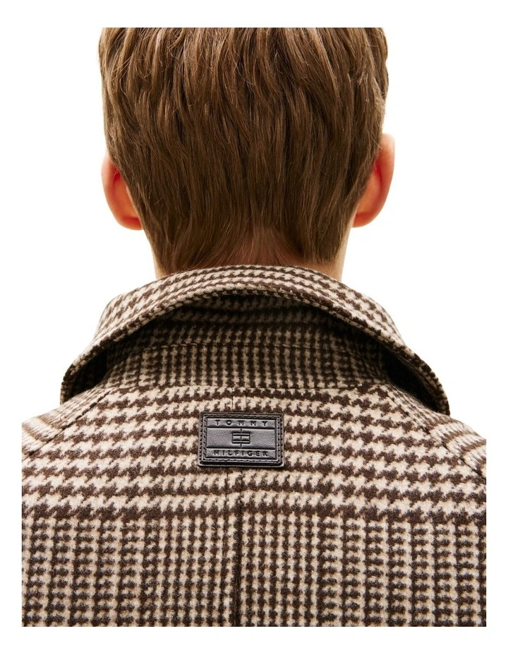 Relaxed Wool Blend Check Coat in Brown image 4