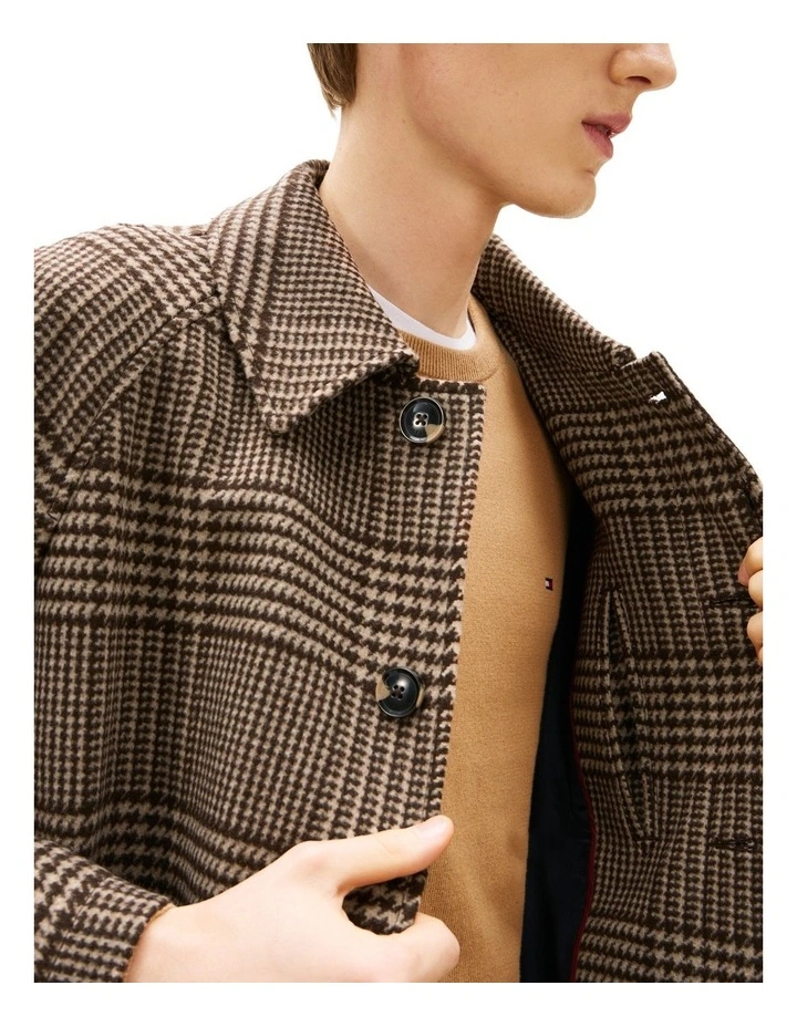 Relaxed Wool Blend Check Coat in Brown image 5