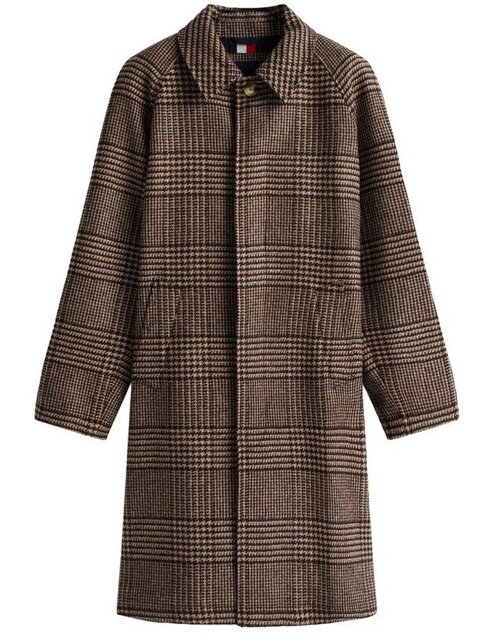 Relaxed Wool Blend Check Coat in Brown image 6
