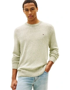 Two-Tone Boucl Relaxed Crew Neck Jumper in Green