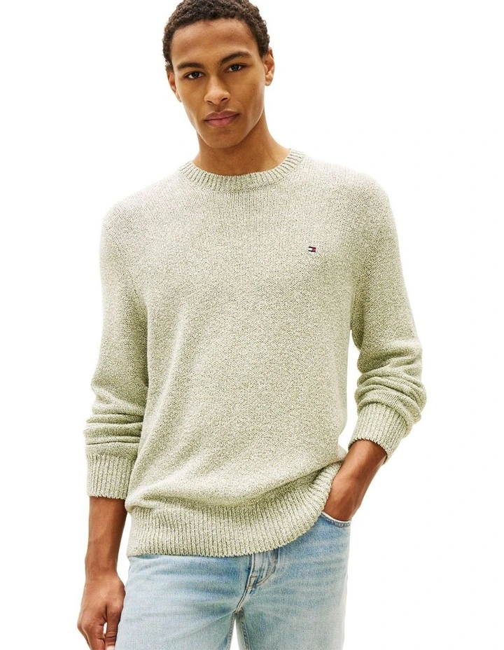 Two-Tone Boucl Relaxed Crew Neck Jumper in Green image 1