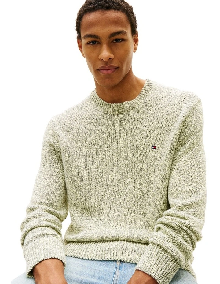 Two-Tone Boucl Relaxed Crew Neck Jumper in Green image 2