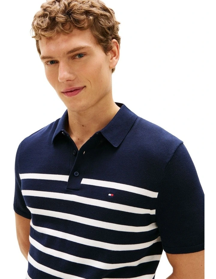 Regular Fit Knit Polo Shirt in Navy image 2