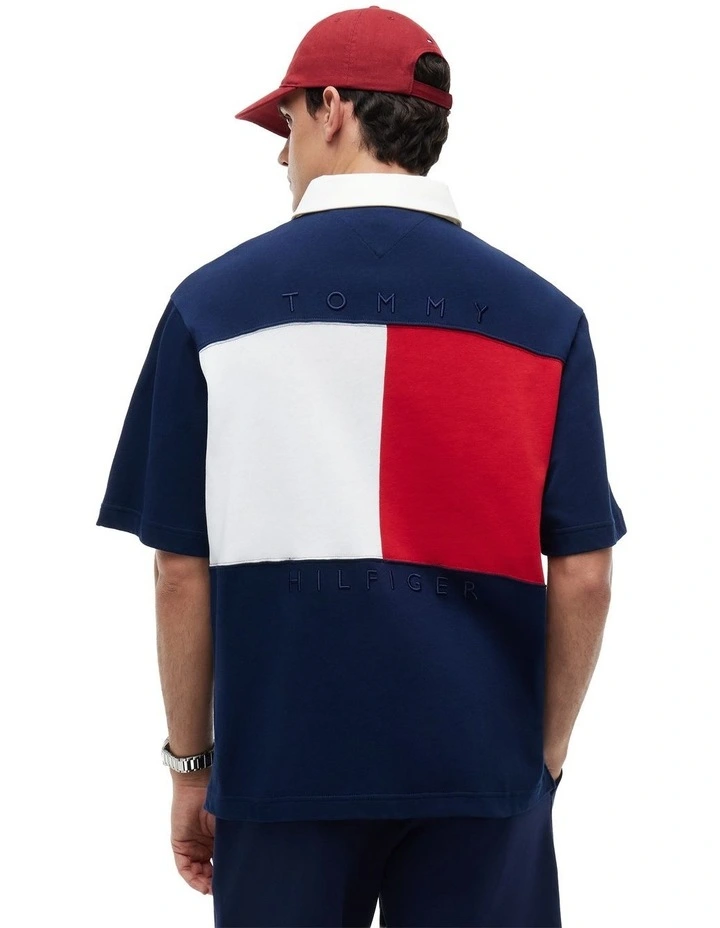 Colour-Blocked Back Logo Relaxed Polo Shirt in Navy image 1