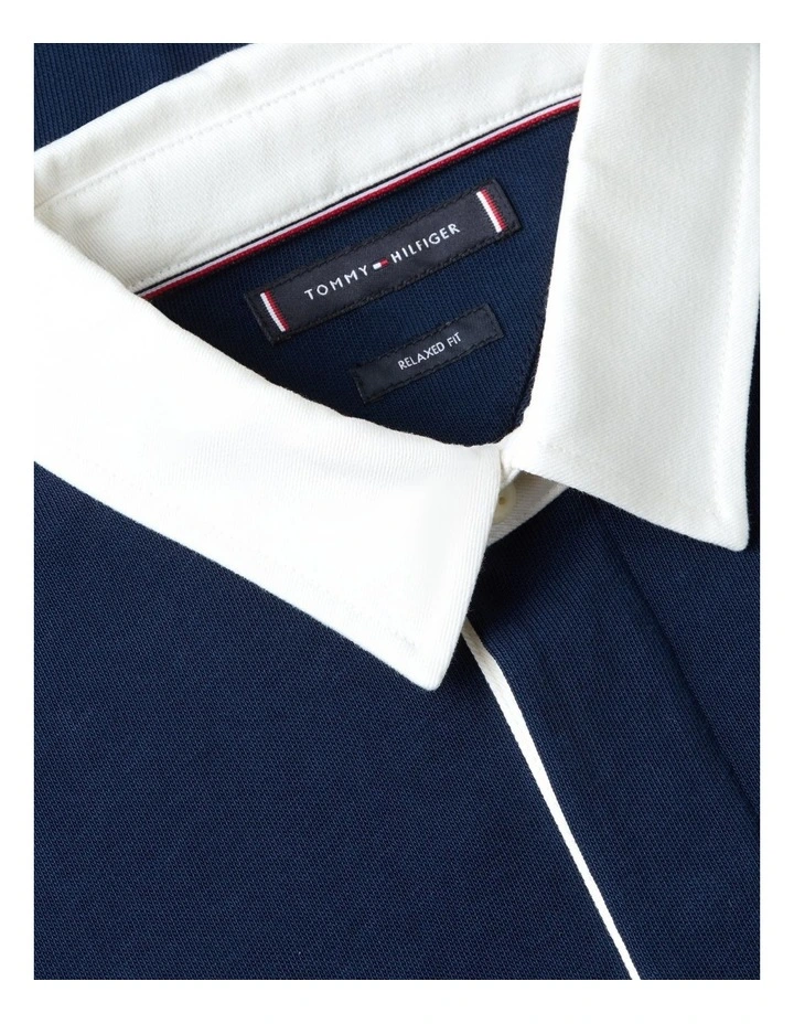 Colour-Blocked Back Logo Relaxed Polo Shirt in Navy image 5