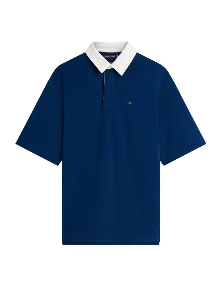 Colour-Blocked Back Logo Relaxed Polo Shirt in Navy image 6