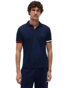 Interlock Knit Tipped Slim Fit Polo Shirt in Navy