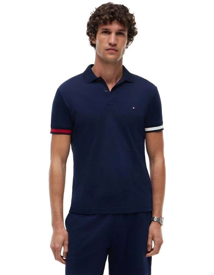 Interlock Knit Tipped Slim Fit Polo Shirt in Navy image 1