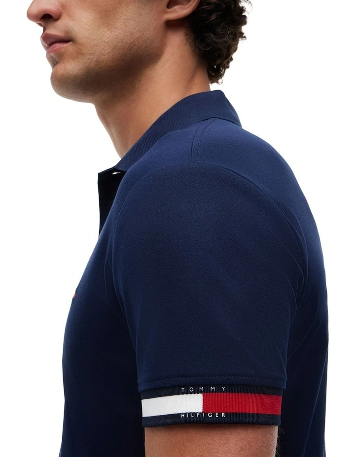 Interlock Knit Tipped Slim Fit Polo Shirt in Navy image 2