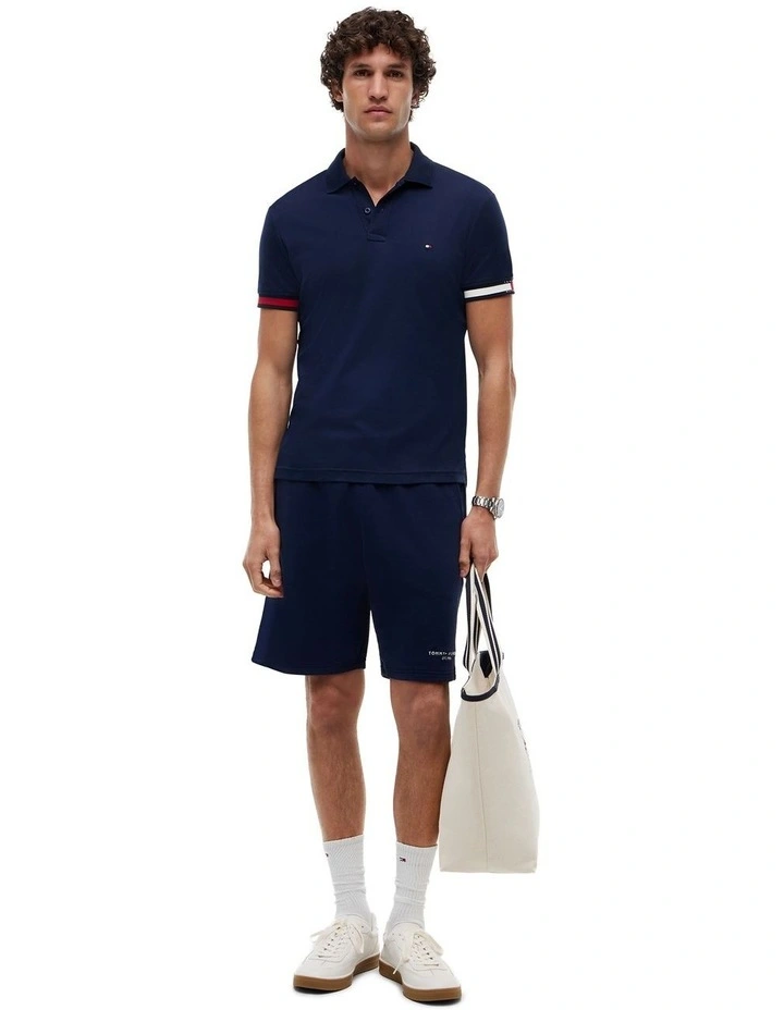 Interlock Knit Tipped Slim Fit Polo Shirt in Navy image 3