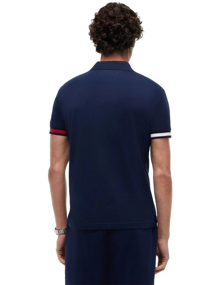 Interlock Knit Tipped Slim Fit Polo Shirt in Navy image 4