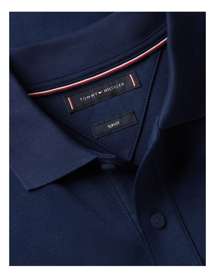 Interlock Knit Tipped Slim Fit Polo Shirt in Navy image 5