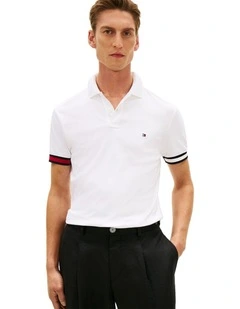 Interlock Knit Tipped Slim Fit Polo Shirt in White