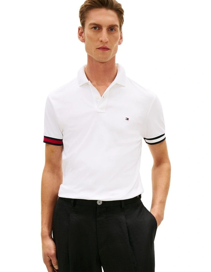 Interlock Knit Tipped Slim Fit Polo Shirt in White image 1