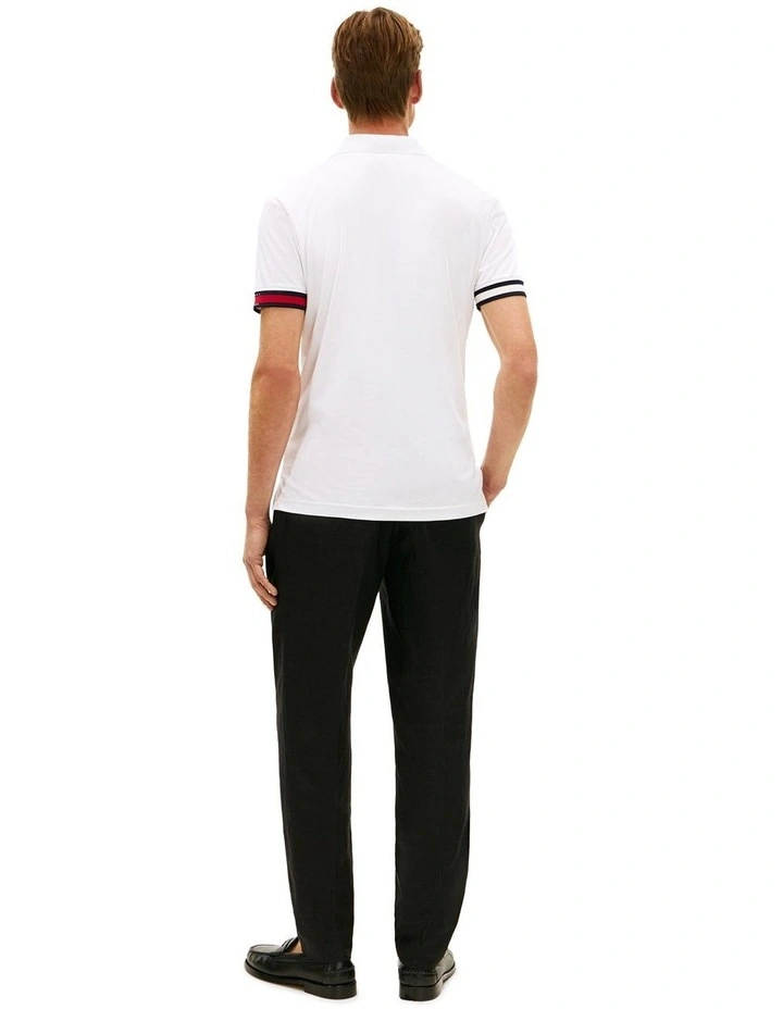 Interlock Knit Tipped Slim Fit Polo Shirt in White image 4
