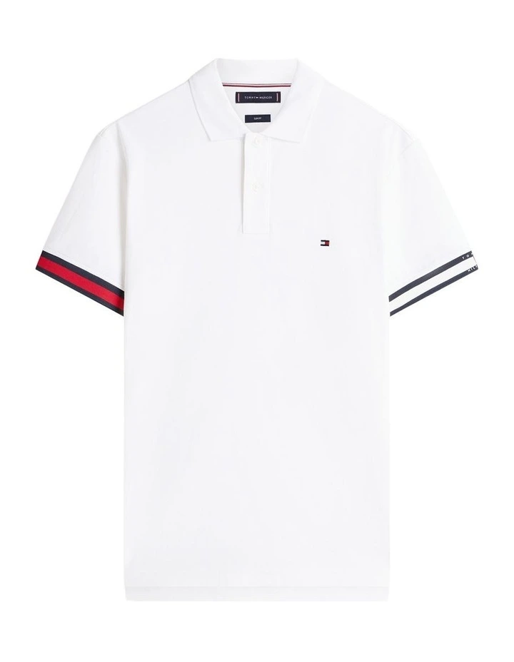 Interlock Knit Tipped Slim Fit Polo Shirt in White image 6