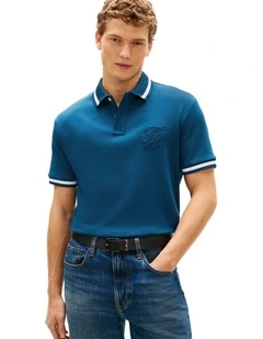 Classic Fit Script Polo in Blue
