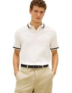 Classic Fit Script Polo in Cream
