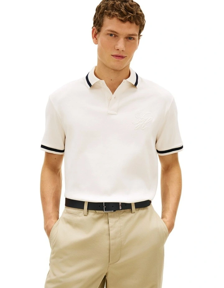 Classic Fit Script Polo in Cream image 1
