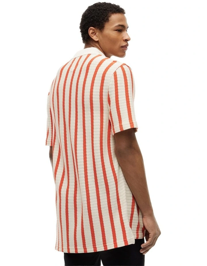Relaxed Fit Open Knit Polo Shirt in Orange image 2