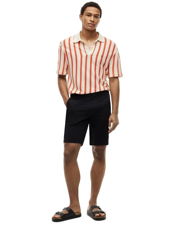 Relaxed Fit Open Knit Polo Shirt in Orange image 4