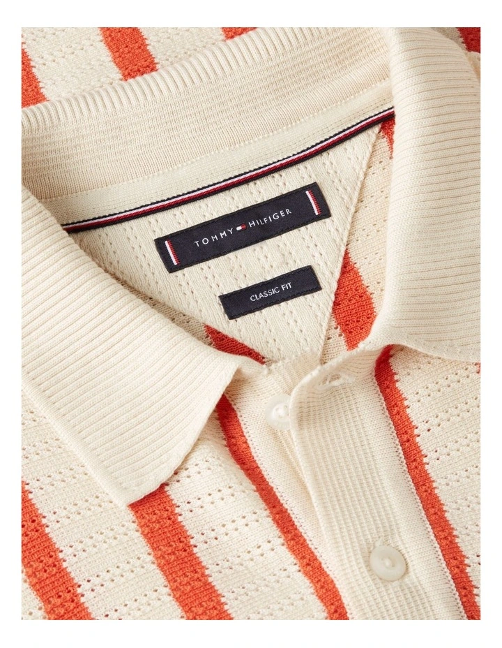 Relaxed Fit Open Knit Polo Shirt in Orange image 5