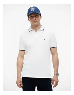 Regular Fit Tipped Pique Polo Shirt in White