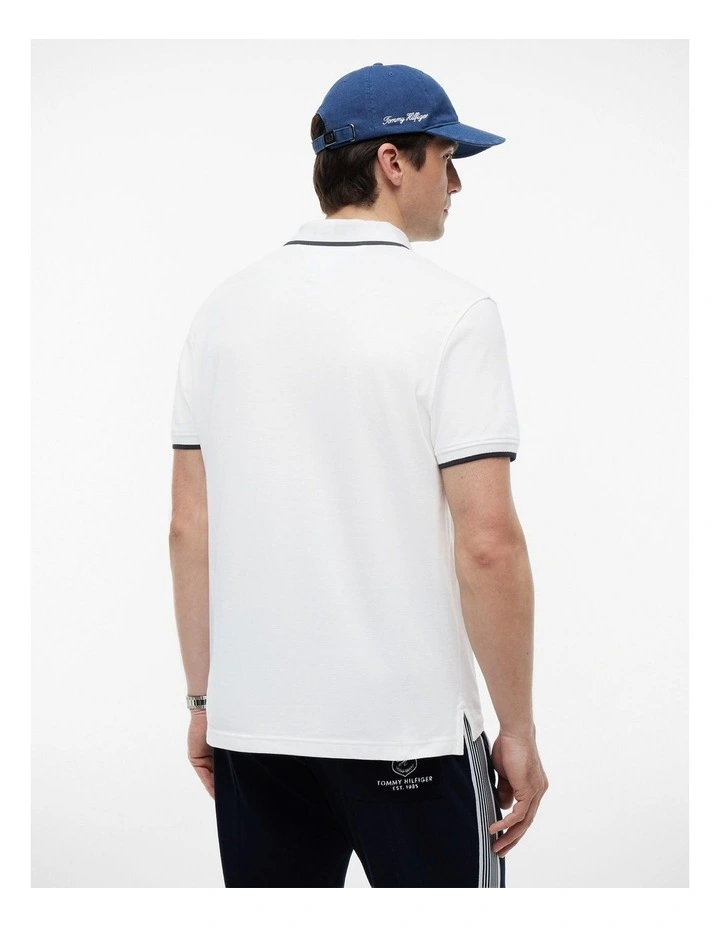 Regular Fit Tipped Pique Polo Shirt in White image 2
