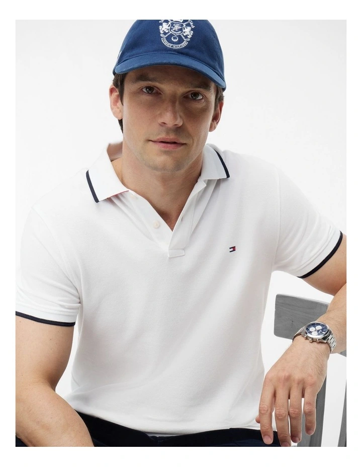 Regular Fit Tipped Pique Polo Shirt in White image 4