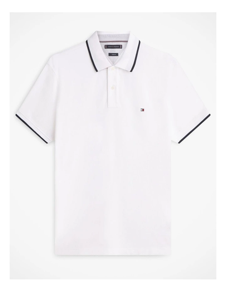 Regular Fit Tipped Pique Polo Shirt in White image 5