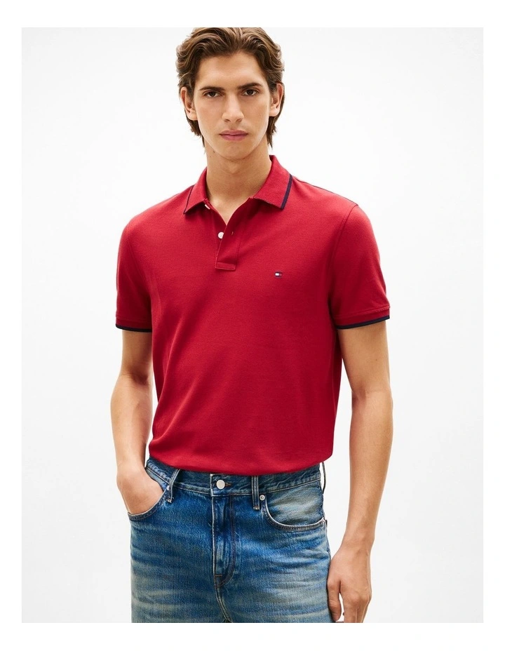 Regular Fit Tipped Pique Polo Shirt in Red image 1