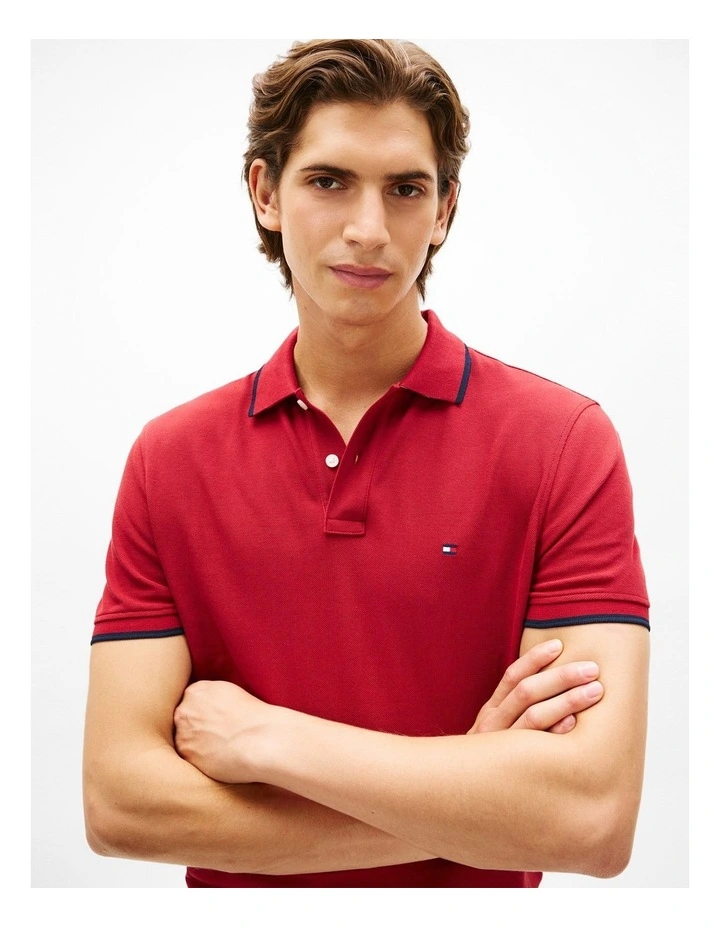 Regular Fit Tipped Pique Polo Shirt in Red image 2
