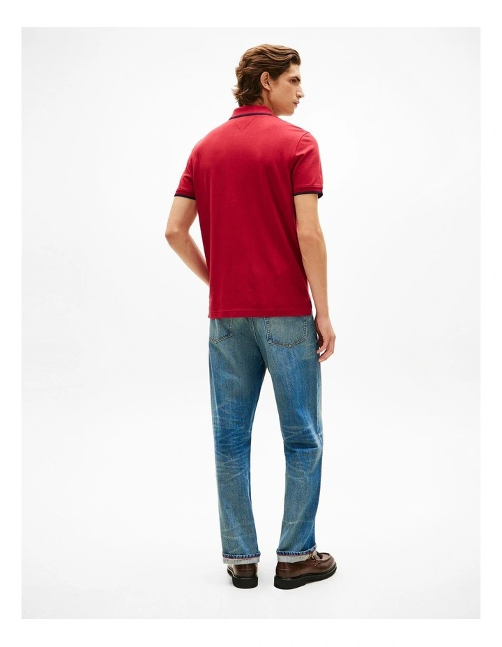 Regular Fit Tipped Pique Polo Shirt in Red image 3