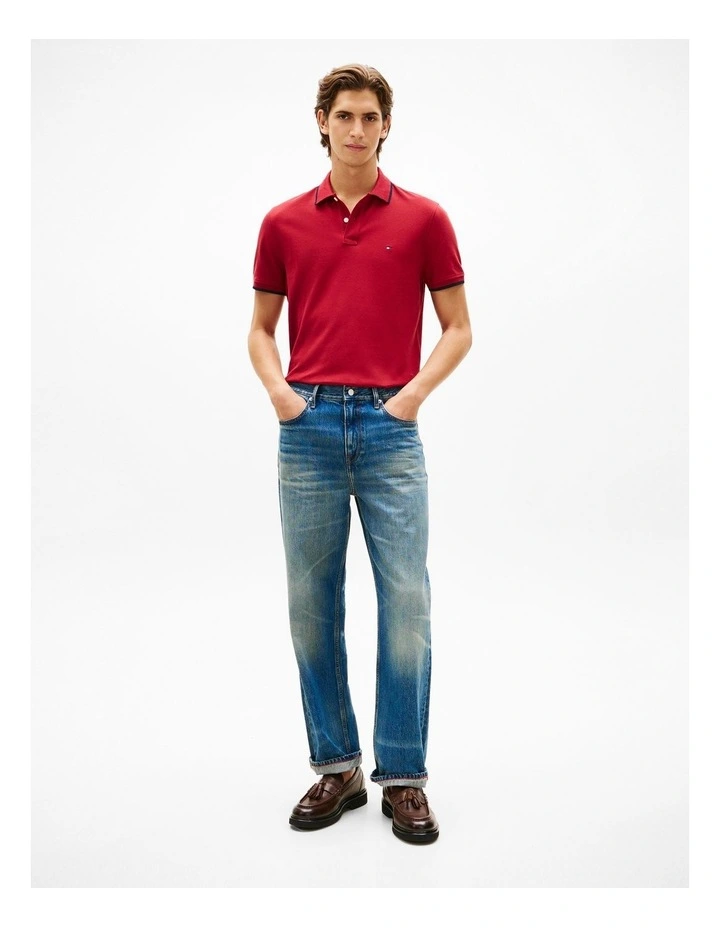 Regular Fit Tipped Pique Polo Shirt in Red image 4