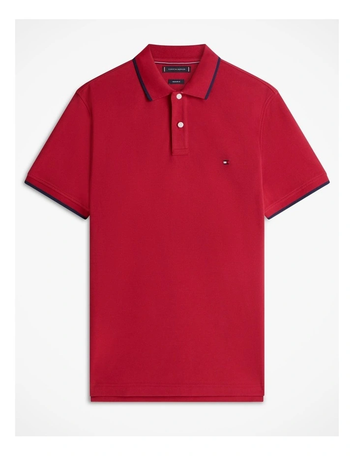 Regular Fit Tipped Pique Polo Shirt in Red image 6