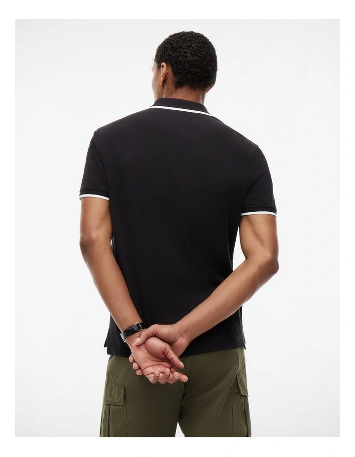 Regular Fit Tipped Pique Polo Shirt in Black image 3