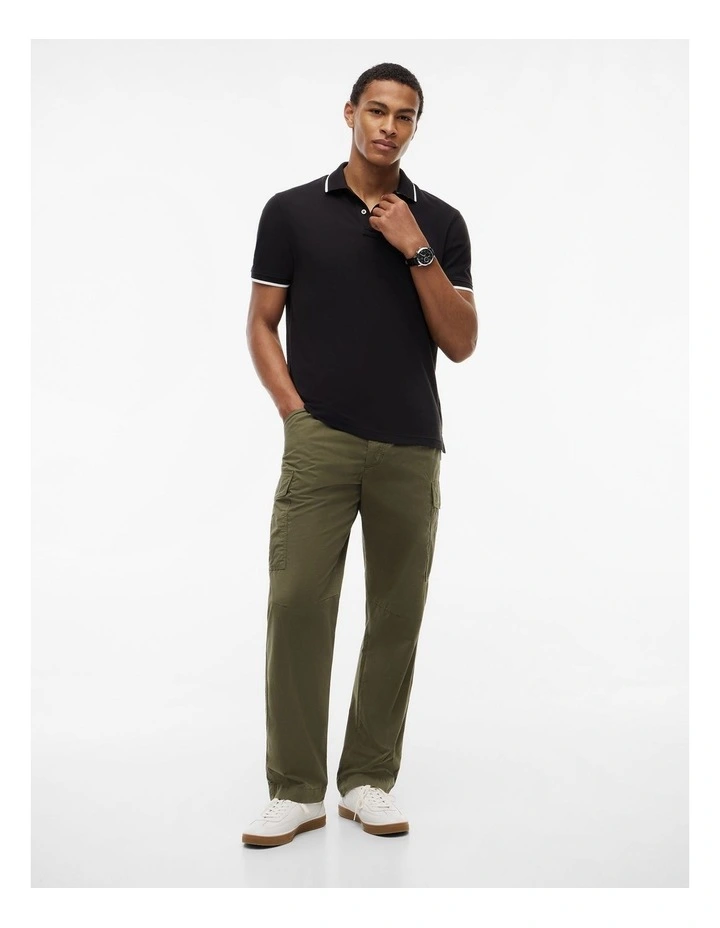 Regular Fit Tipped Pique Polo Shirt in Black image 4