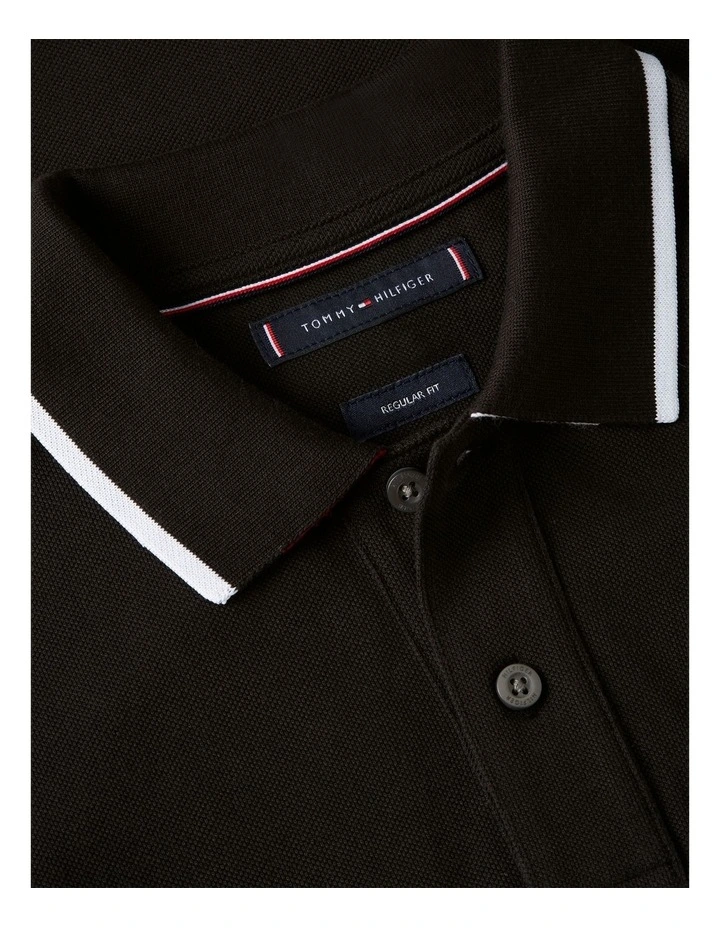 Regular Fit Tipped Pique Polo Shirt in Black image 5